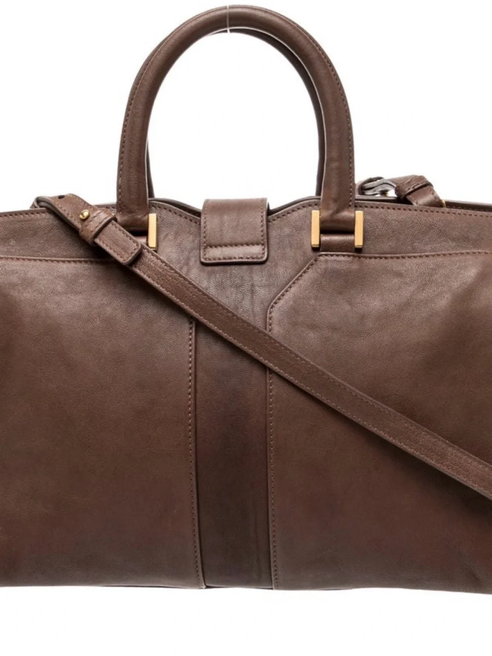 Yves Saint Laurent Brown Leather Duffel with Gold Hardware